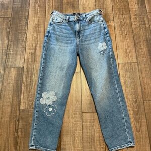 Hollister Blue Straight Leg Jeans with Floral Design